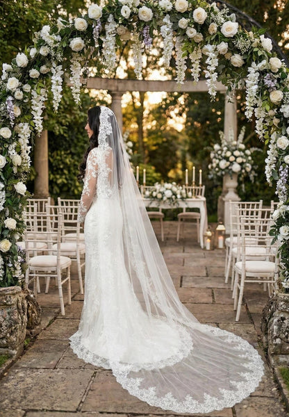 Spanish Mantilla Veil with Eyelash Lace Edge Scalloped Bridal Style for Cathedral Weddings
