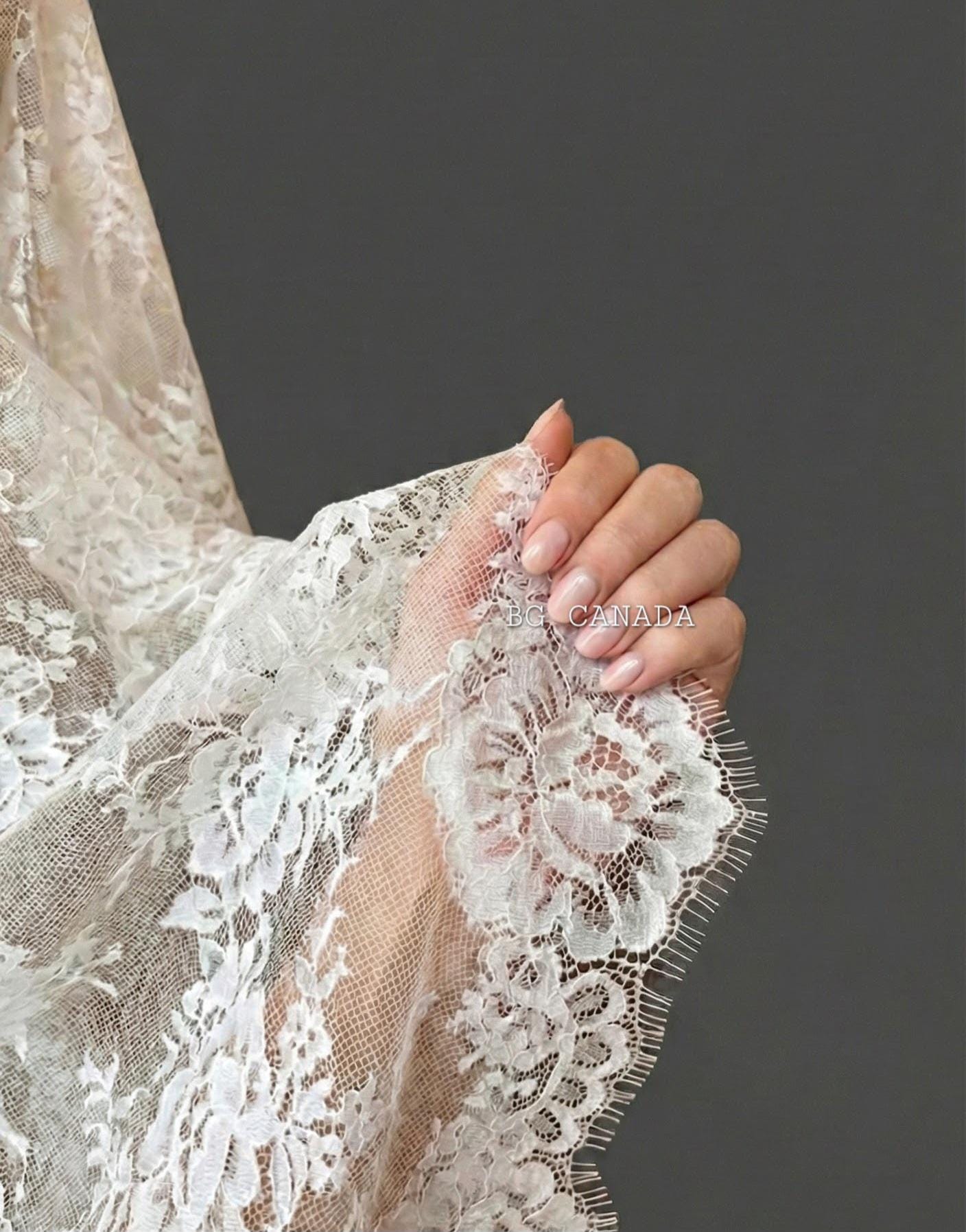 Chantilly Mantilla with Eyelash Lace Border, Floral Tulle Bridal Headpiece, Spanish-Inspired Long Wedding Accessory