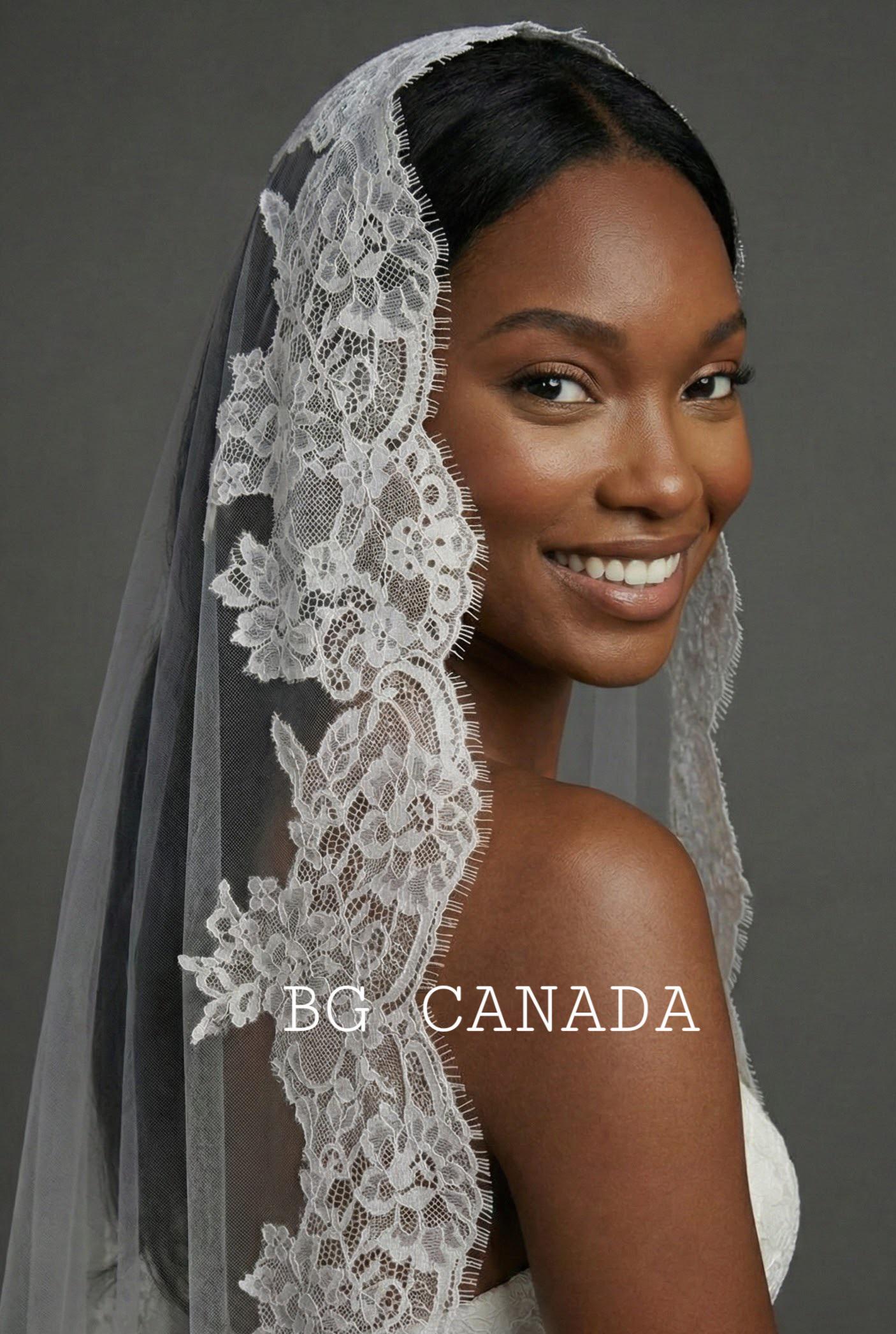 Spanish Mantilla Veil with Eyelash Lace Edge Scalloped Bridal Style for Cathedral Weddings