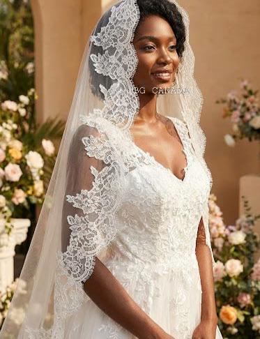 Spanish Mantilla Veil with Eyelash Lace Edge Scalloped Bridal Style for Cathedral Weddings