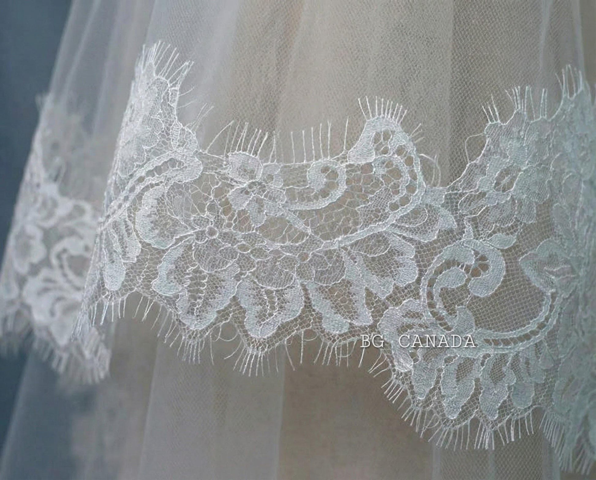 Cathedral Mantilla Veil with Chantilly Trim Eyelash Edge Bridal Accessory Spanish Style Ivory Wedding Headpiece