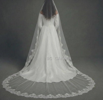 Cathedral Mantilla Veil with Chantilly Trim Eyelash Edge Bridal Accessory Spanish Style Ivory Wedding Headpiece
