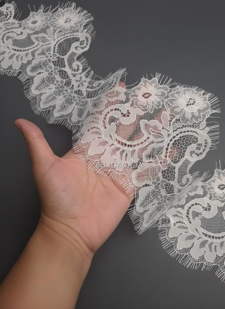 Cathedral Mantilla Veil with Chantilly Trim Eyelash Edge Bridal Accessory Spanish Style Ivory Wedding Headpiece