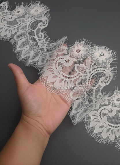 Cathedral Mantilla Veil with Chantilly Trim Eyelash Edge Bridal Accessory Spanish Style Ivory Wedding Headpiece