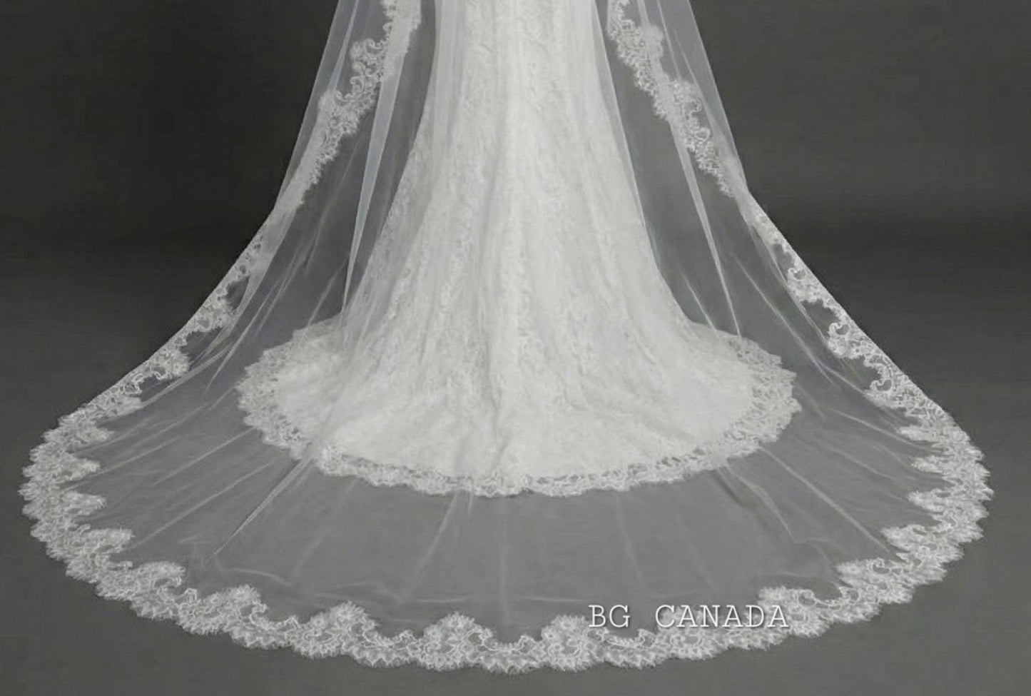 Cathedral Mantilla Veil with Chantilly Trim Eyelash Edge Bridal Accessory Spanish Style Ivory Wedding Headpiece