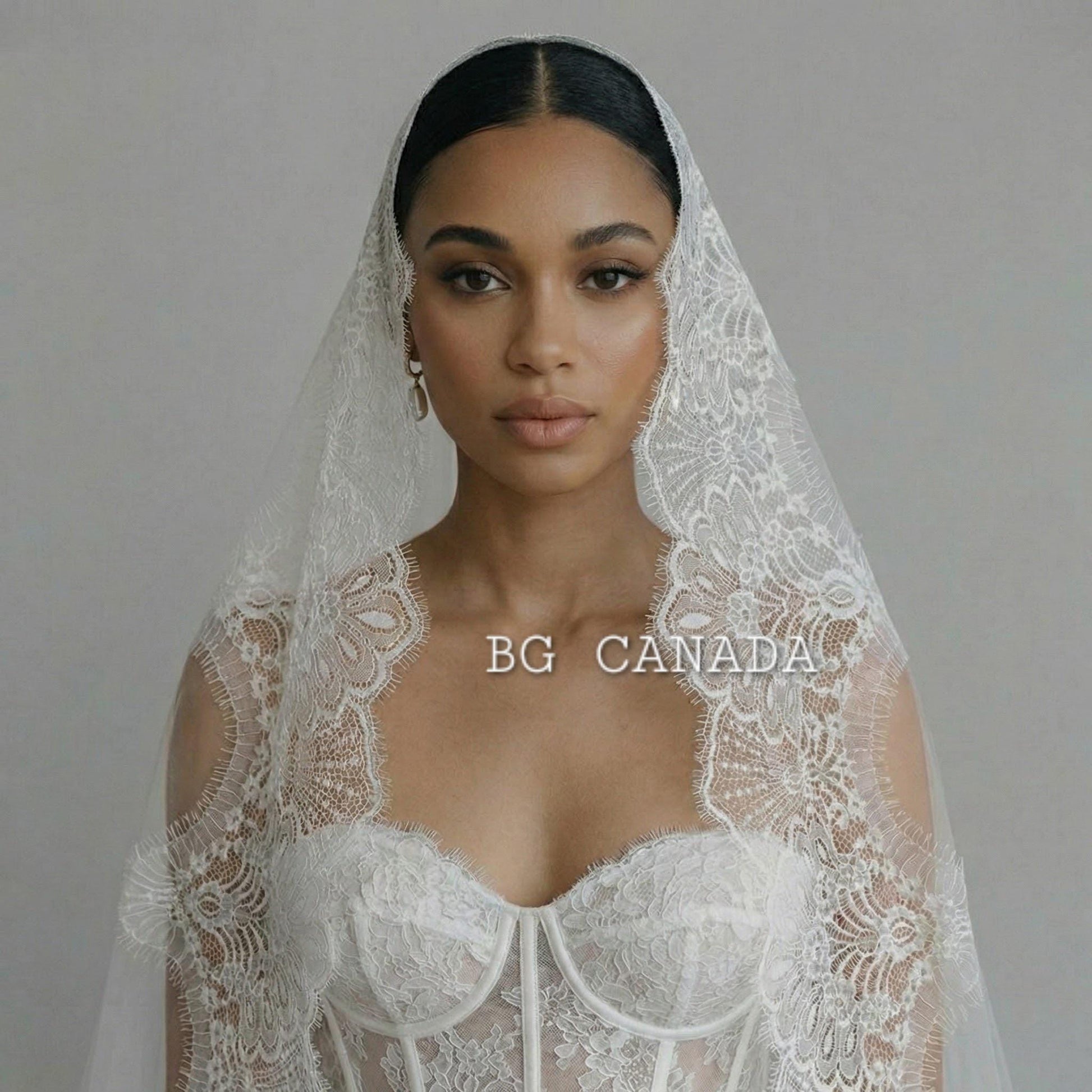 Lace Mantilla Wedding Veil – Scalloped Chantilly eyelash Lace (White, Off White, Ivory)