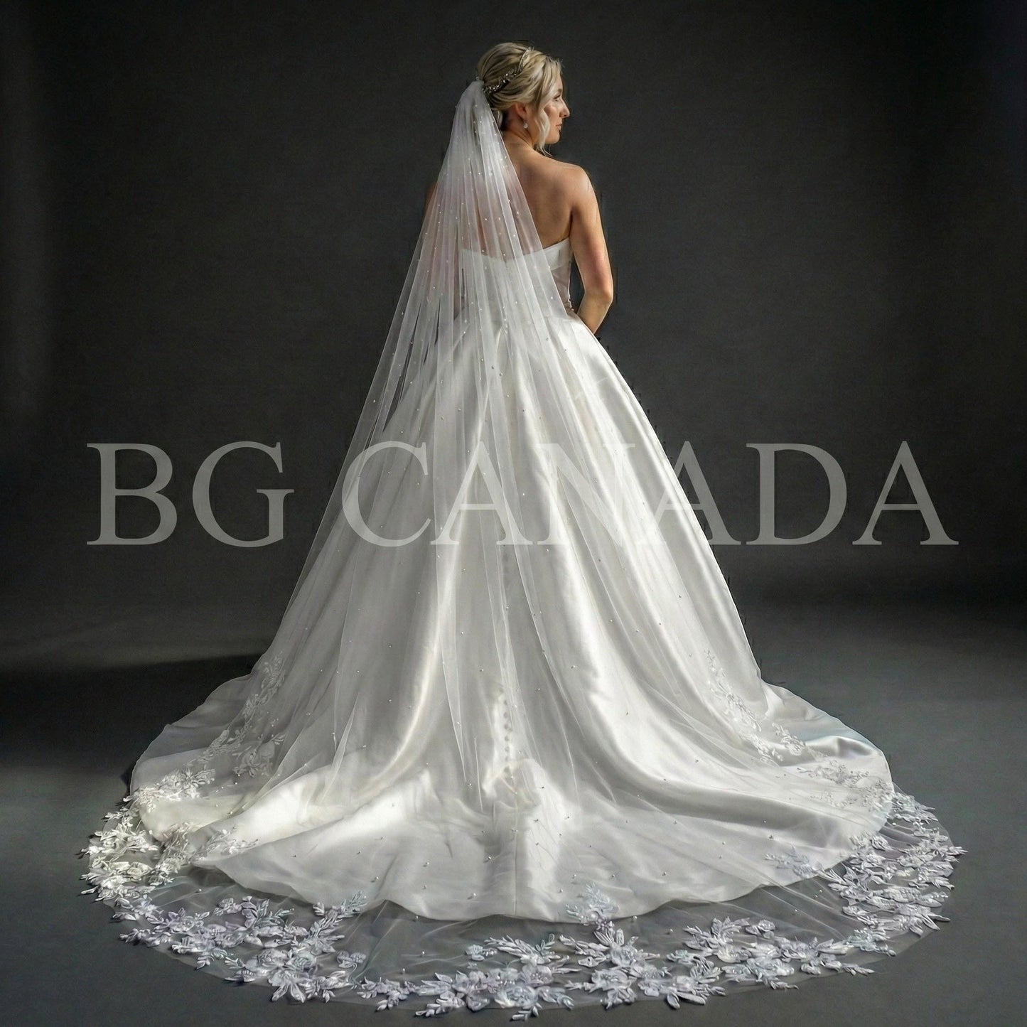 Pearl veil pearl Floral wedding veil long veil Lace Wedding Veil Cathedral wedding veil with pearls Ivory White