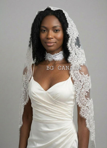 Cathedral Mantilla Veil, Eyelash Lace Trim, Soft Tulle Bridal Headpiece, Scalloped Lace