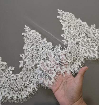 Cathedral Mantilla Veil, Eyelash Lace Trim, Soft Tulle Bridal Headpiece, Scalloped Lace