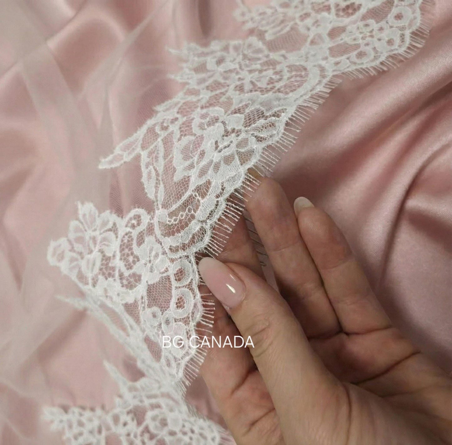 Extra Wide Chantilly Lace Mantilla Veil with Eyelash Trim – White Spanish Style Wedding Veil, Romantic Cathedral Bridal Veil