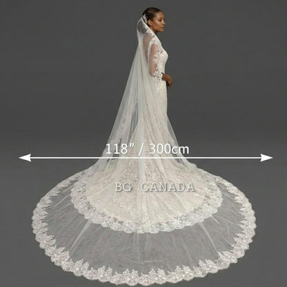 Extra Wide Chantilly Lace Mantilla Veil with Eyelash Trim – White Spanish Style Wedding Veil, Romantic Cathedral Bridal Veil