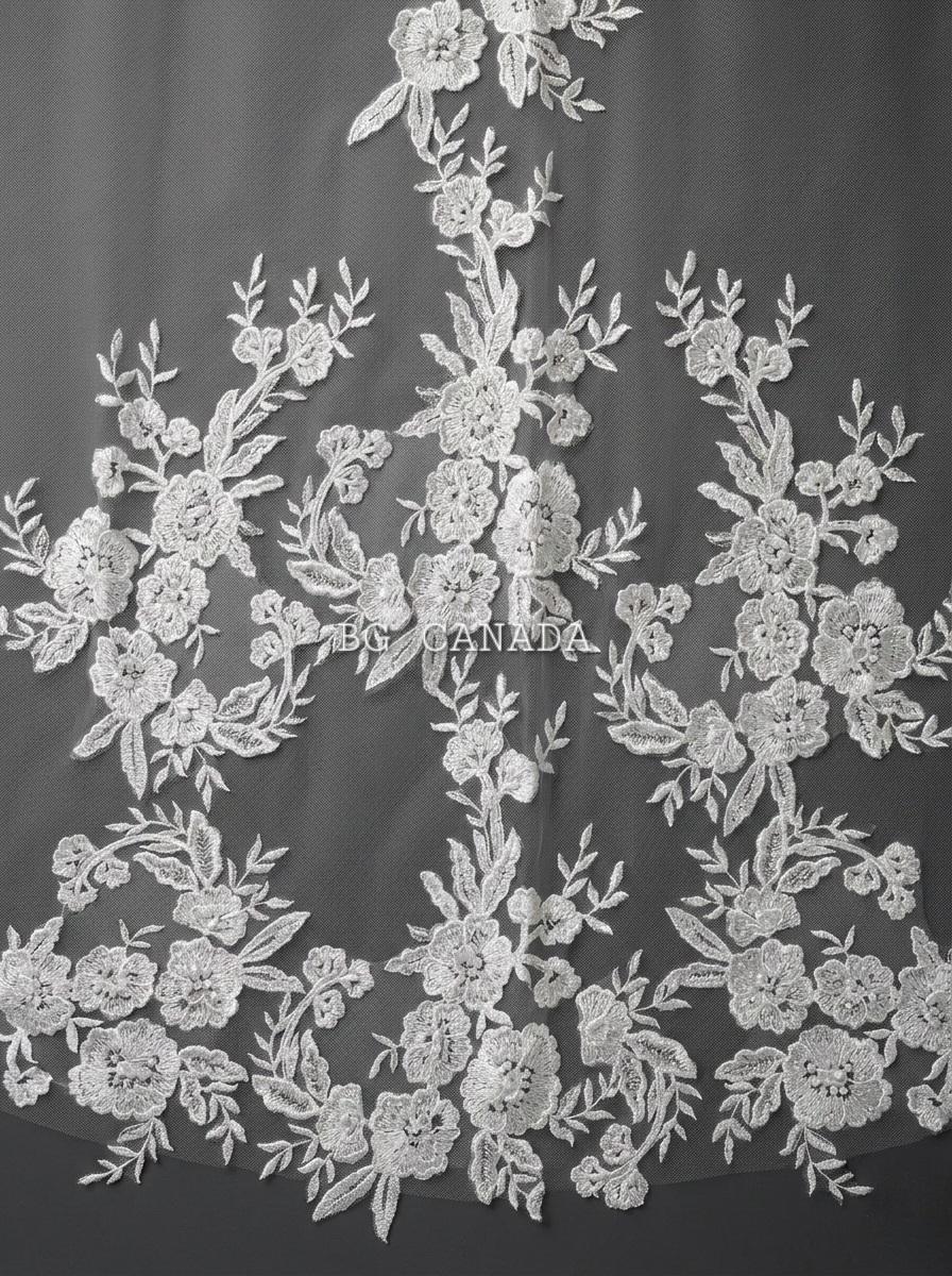 Floral Lace Mantilla Cathedral Veil with Hidden Comb, Spanish Inspired Bridal Headpiece, wedding tulle ivory or white