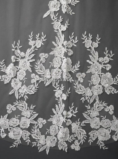Floral Lace Mantilla Cathedral Veil with Hidden Comb, Spanish Inspired Bridal Headpiece, wedding tulle ivory or white