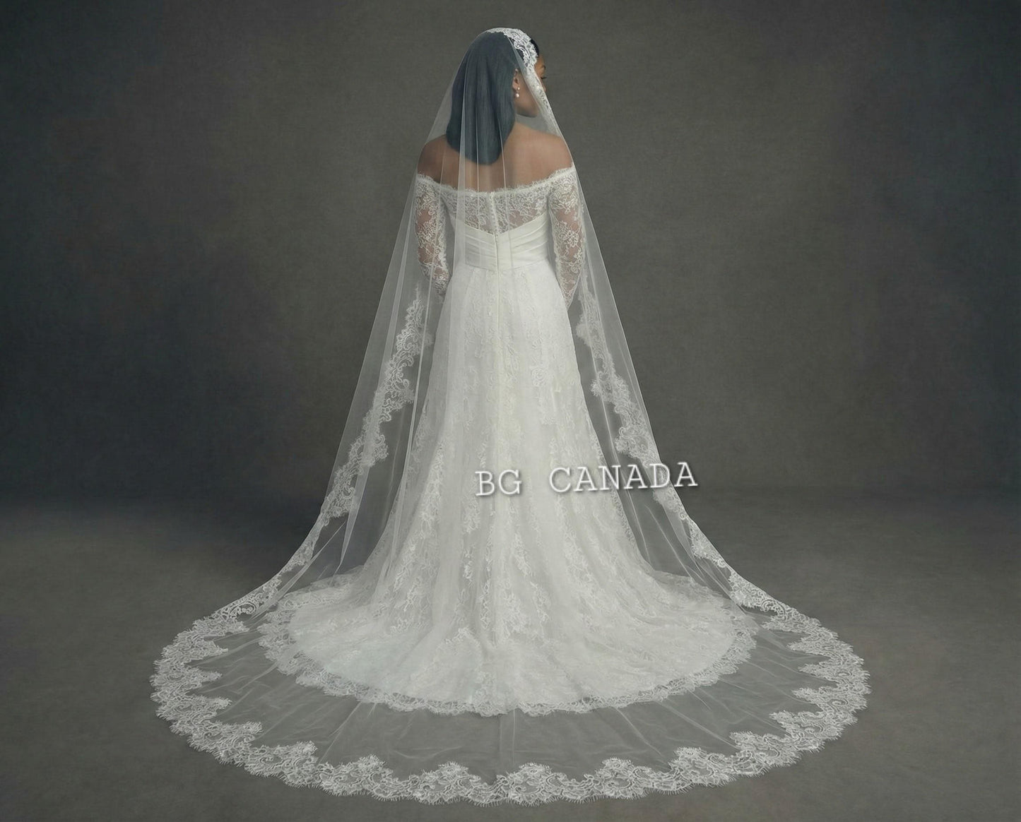 Cathedral Mantilla Veil with Chantilly Trim Eyelash Edge Bridal Accessory Spanish Style Ivory Wedding Headpiece