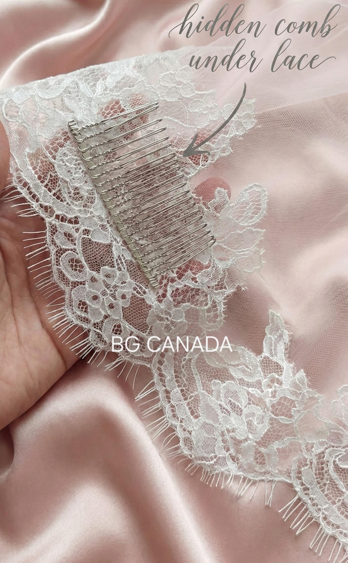 Cathedral Mantilla Veil with Chantilly Trim Eyelash Edge Bridal Accessory Spanish Style Ivory Wedding Headpiece