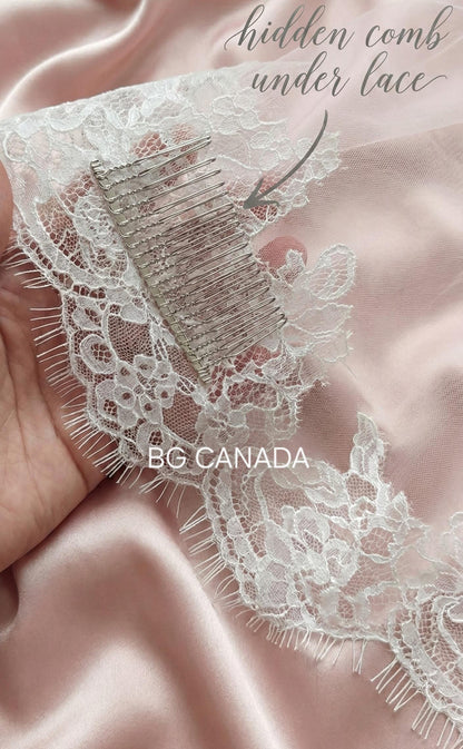 Cathedral Mantilla Veil with Chantilly Trim Eyelash Edge Bridal Accessory Spanish Style Ivory Wedding Headpiece