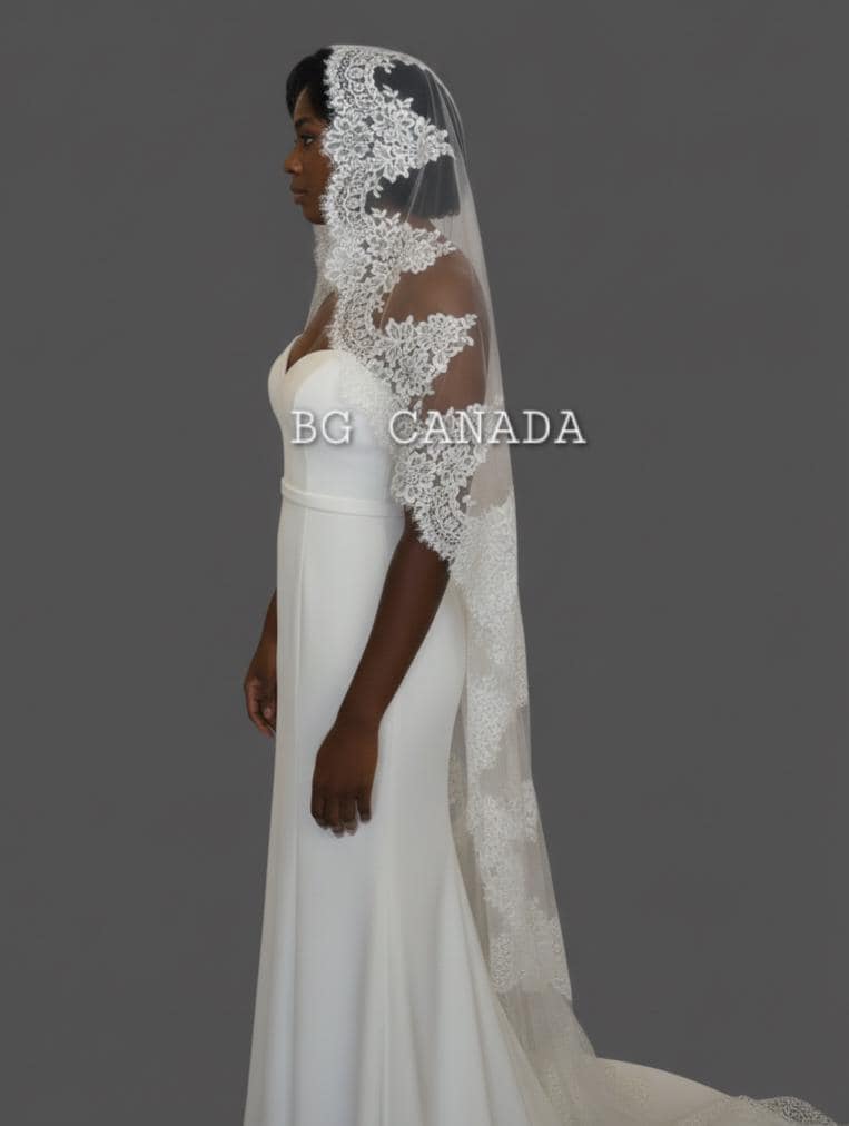Cathedral Mantilla Veil, Eyelash Lace Trim, Soft Tulle Bridal Headpiece, Scalloped Lace