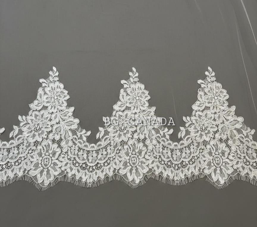 Cathedral Mantilla Veil, Eyelash Lace Trim, Soft Tulle Bridal Headpiece, Scalloped Lace