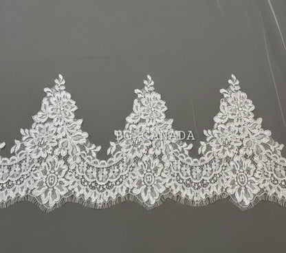 Cathedral Mantilla Veil, Eyelash Lace Trim, Soft Tulle Bridal Headpiece, Scalloped Lace
