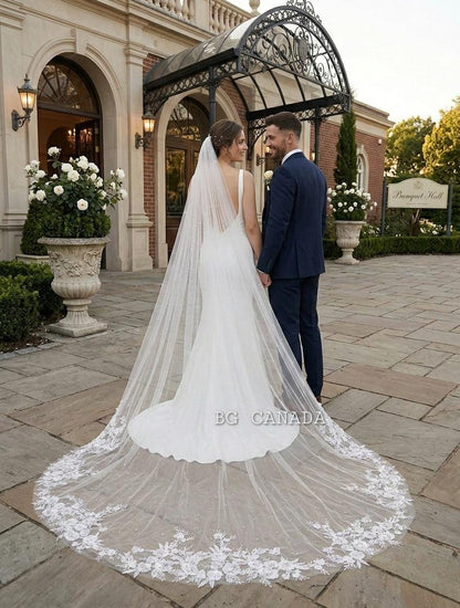 Pearl veil pearl Floral wedding veil long veil Lace Wedding Veil Cathedral wedding veil with pearls Ivory White