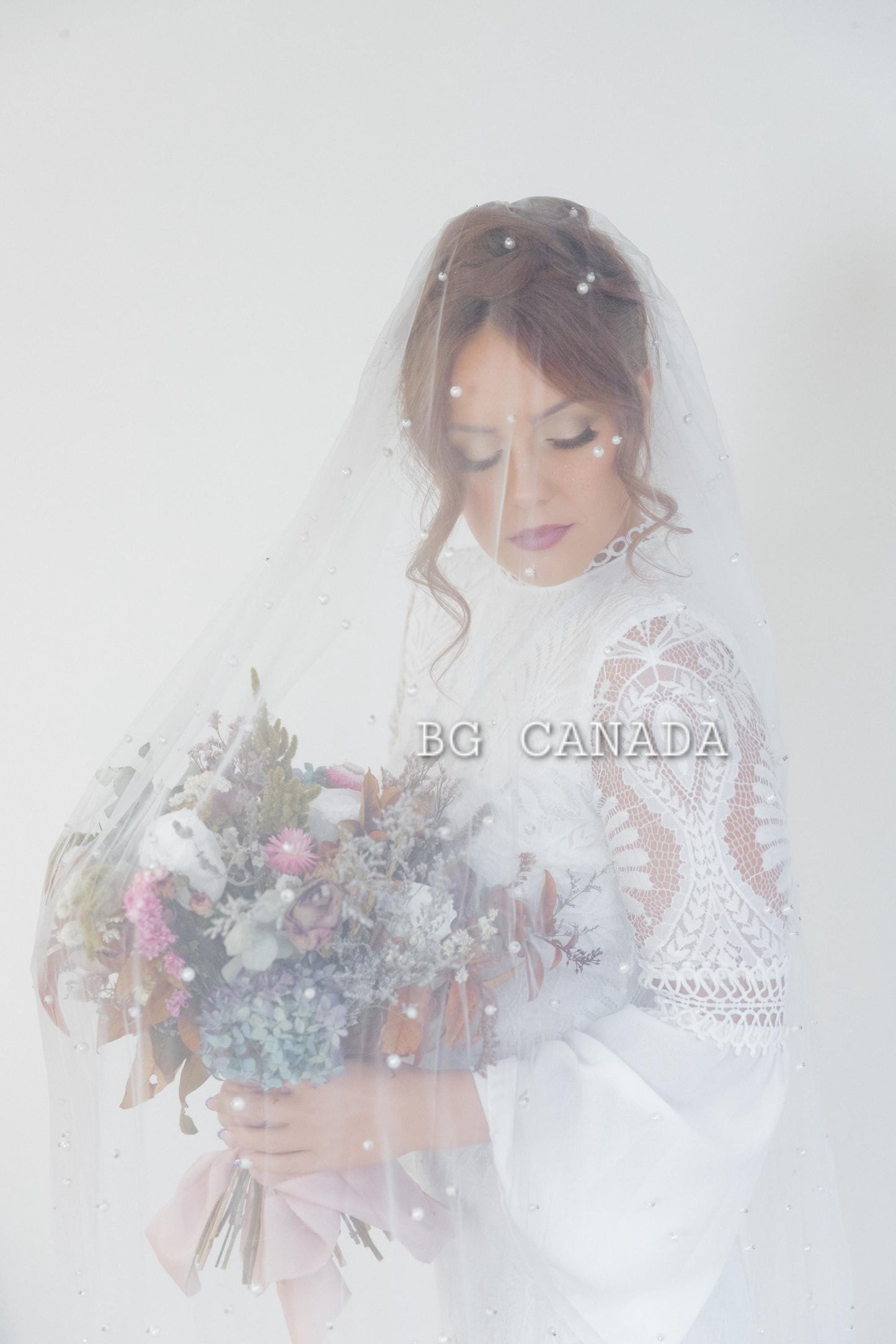 Pearl veil pearl Floral wedding veil long veil Lace Wedding Veil Cathedral wedding veil with pearls Ivory White