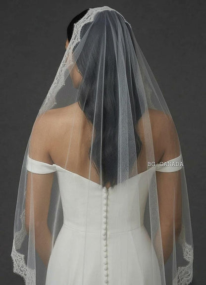 Chantilly Lace Mantilla Veil Eyelash Lace Cathedral Veil Spanish Wedding Veil Soft French Lace Bridal Veil Handmade