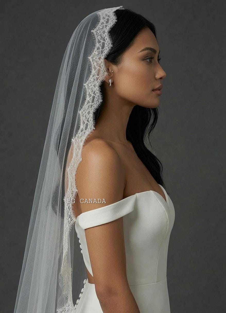 Chantilly Lace Mantilla Veil Eyelash Lace Cathedral Veil Spanish Wedding Veil Soft French Lace Bridal Veil Handmade