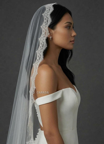 Chantilly Lace Mantilla Veil Eyelash Lace Cathedral Veil Spanish Wedding Veil Soft French Lace Bridal Veil Handmade