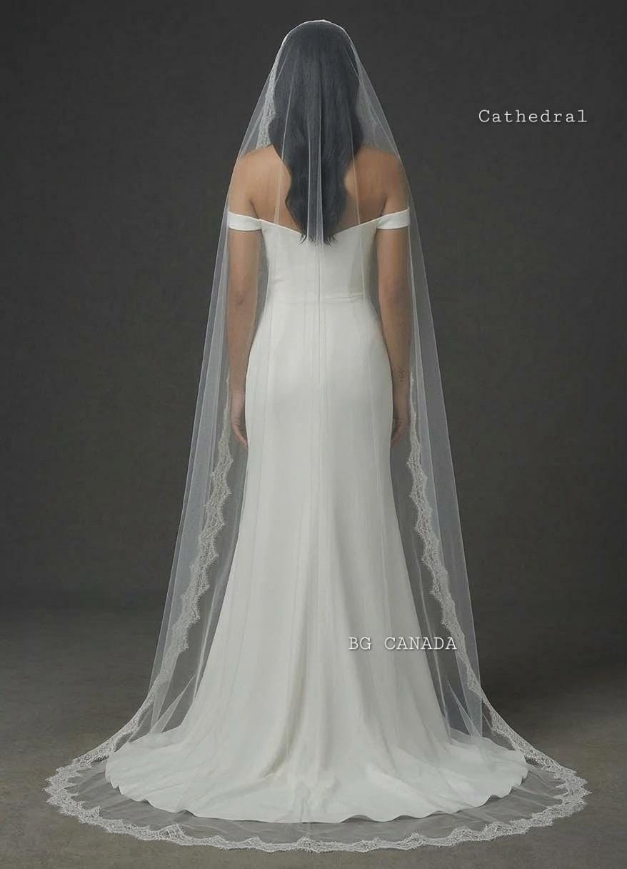 Chantilly Lace Mantilla Veil Eyelash Lace Cathedral Veil Spanish Wedding Veil Soft French Lace Bridal Veil Handmade