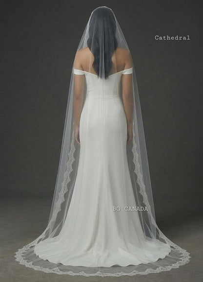 Chantilly Lace Mantilla Veil Eyelash Lace Cathedral Veil Spanish Wedding Veil Soft French Lace Bridal Veil Handmade