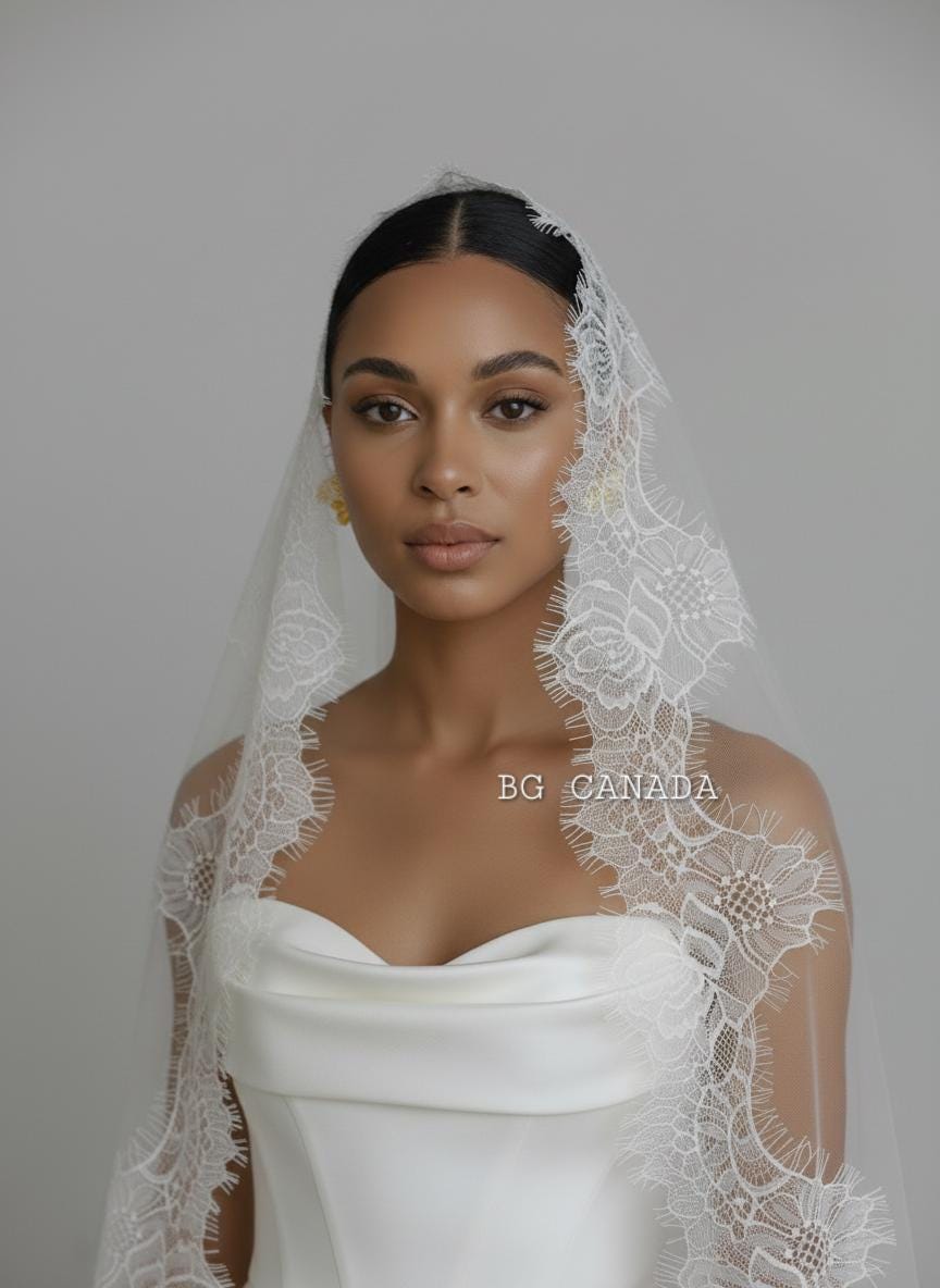 chantilly lace mantilla wedding veil rose edge cathedral bridal veil eyelash lace veil with comb Spanish Mantilla Veil