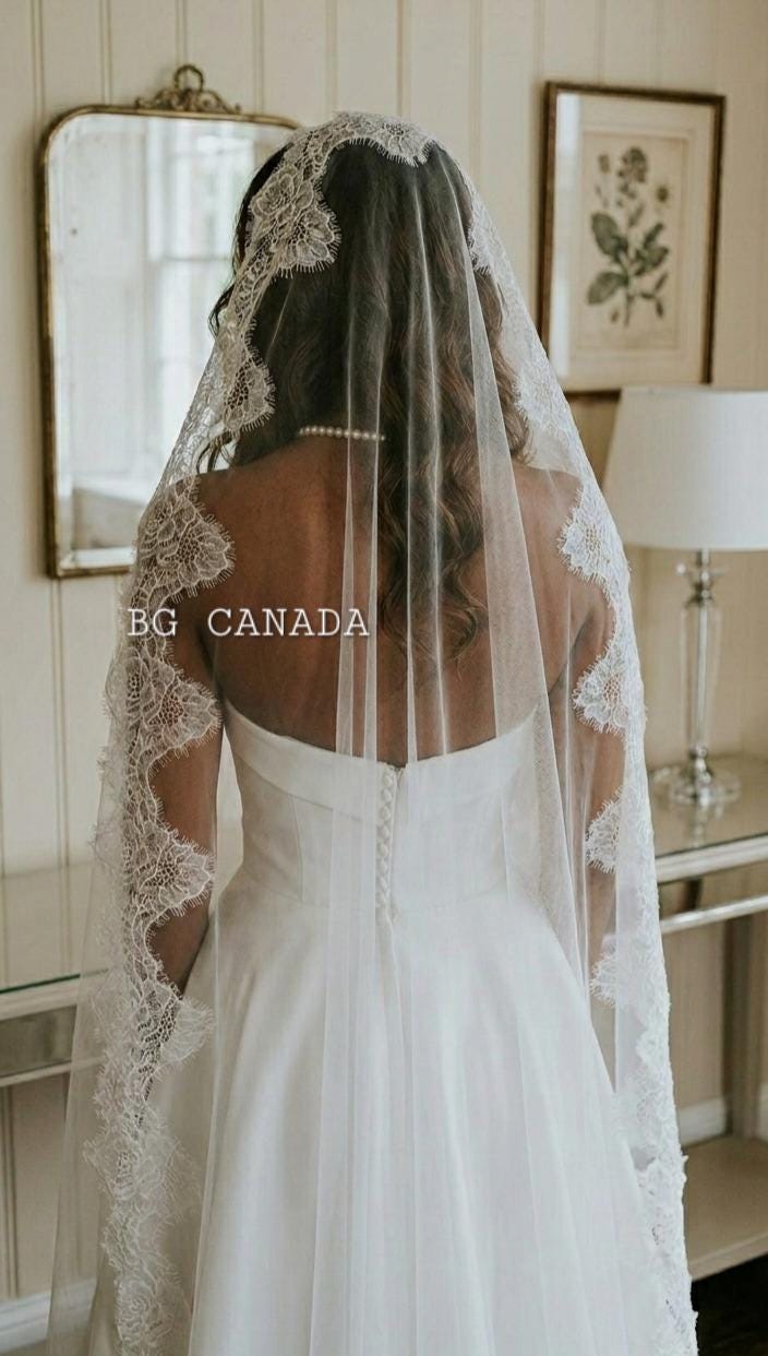 chantilly lace mantilla wedding veil rose edge cathedral bridal veil eyelash lace veil with comb Spanish Mantilla Veil
