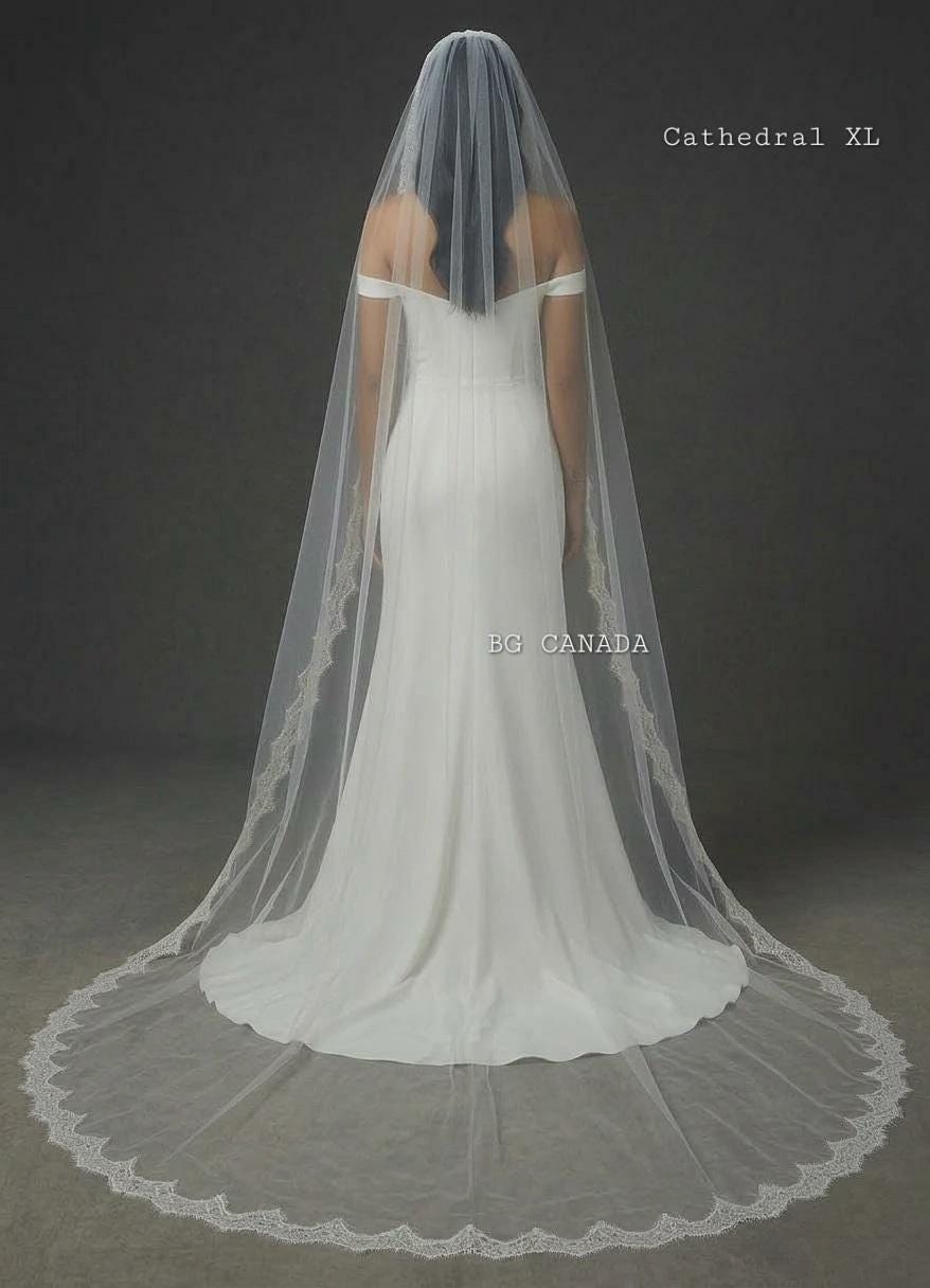 Chantilly Lace Mantilla Veil Eyelash Lace Cathedral Veil Spanish Wedding Veil Soft French Lace Bridal Veil Handmade