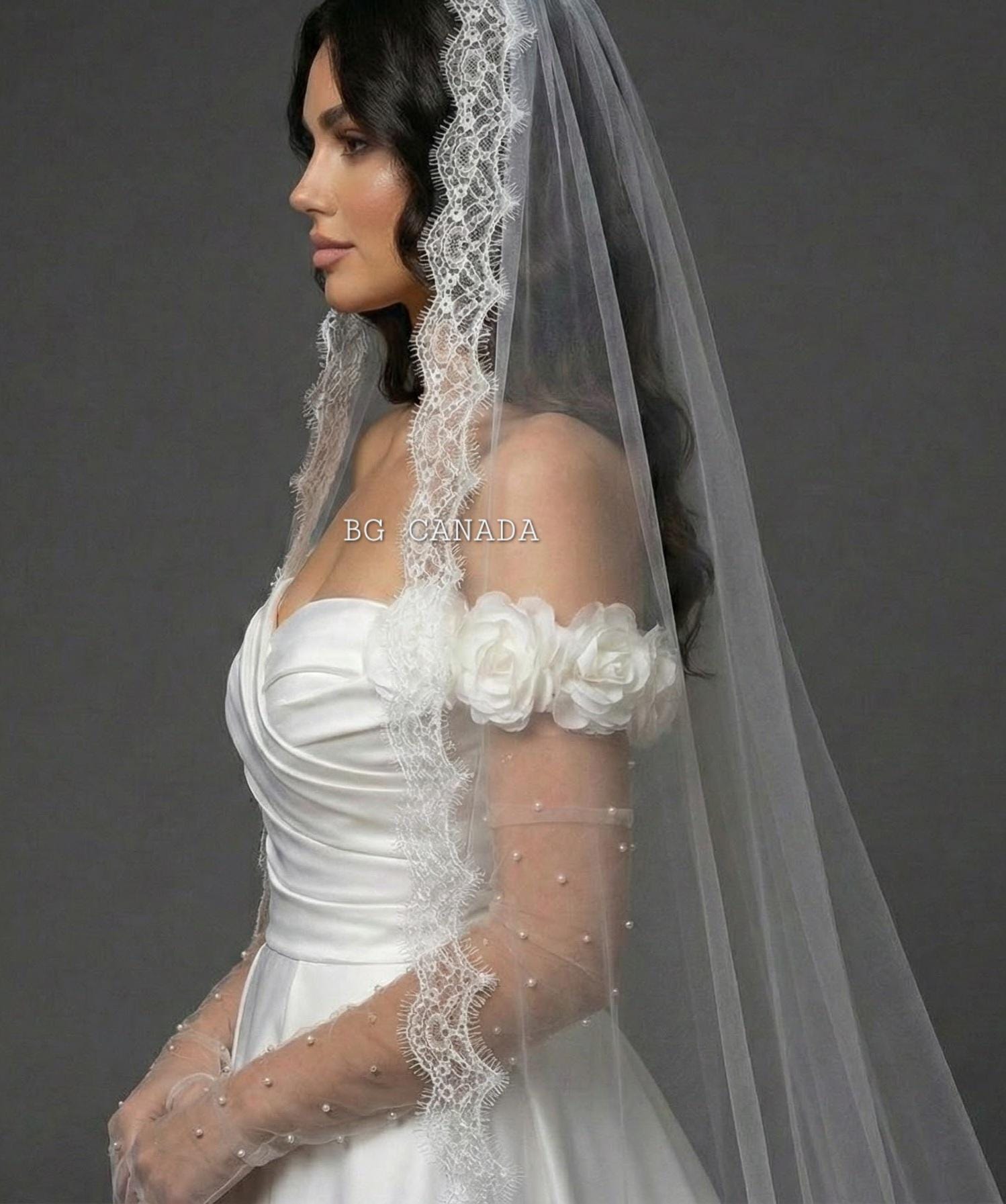 Chantilly Lace Mantilla Veil Eyelash Lace Cathedral Veil Spanish Wedding Veil Soft French Lace Bridal Veil Handmade