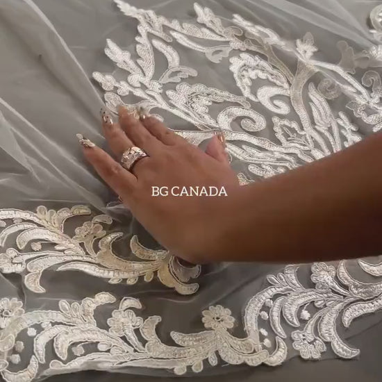 White Lace Cathedral Veil: Scalloped Edge, Extra Wide Bridal Veil