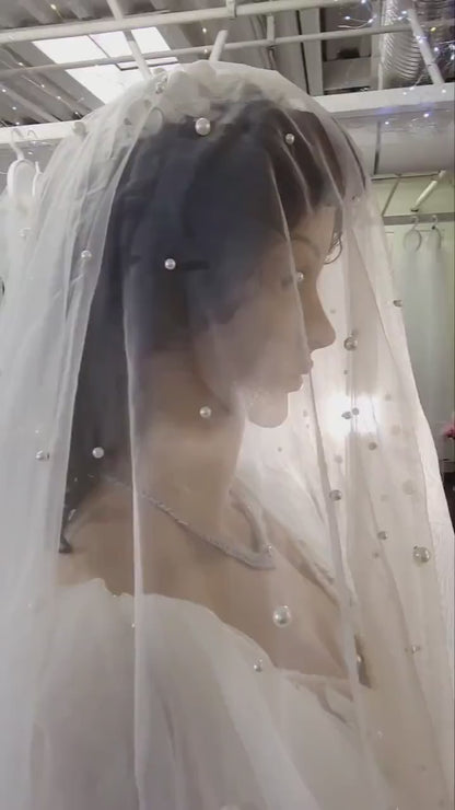 Pearl drop veil with blusher Pearl bridal veil Cathedral veil wedding veil pearl wedding veil bridal veil chapel wedding veil drop veil