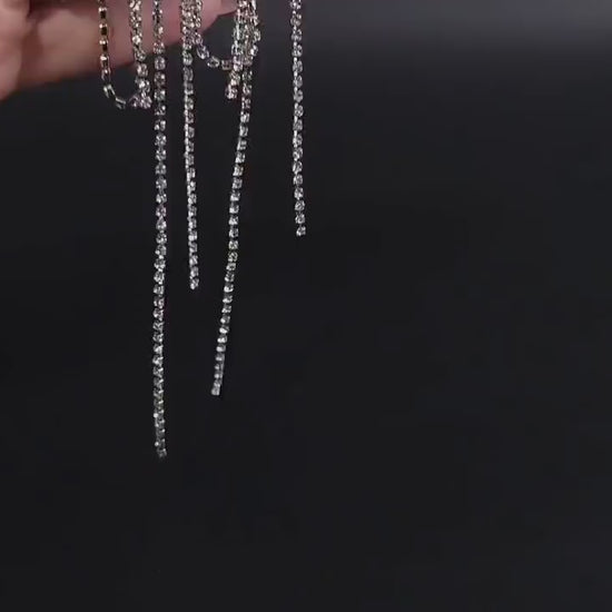 Tassel jacket earrings bridal Tassel earrings Long tassel earrings Long tassel earrings silver tassel earrings Long crystal needle earring