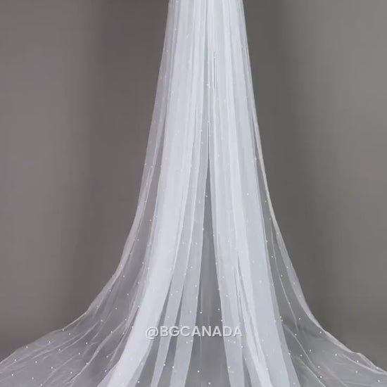 Pearl Wedding Veil, Scattered Pearls, Elbow Length, Custom Length