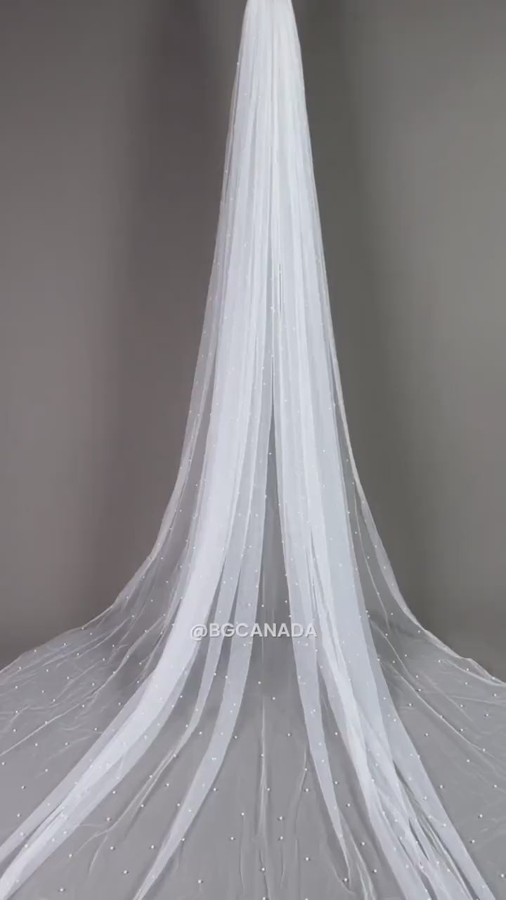 Pearl Wedding Veil, Scattered Pearls, Elbow Length, Custom Length