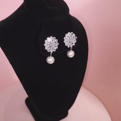 Floral stud earrings Bridal earrings pearl drop wedding earrings bridal jewelry mother of bride groom earrings