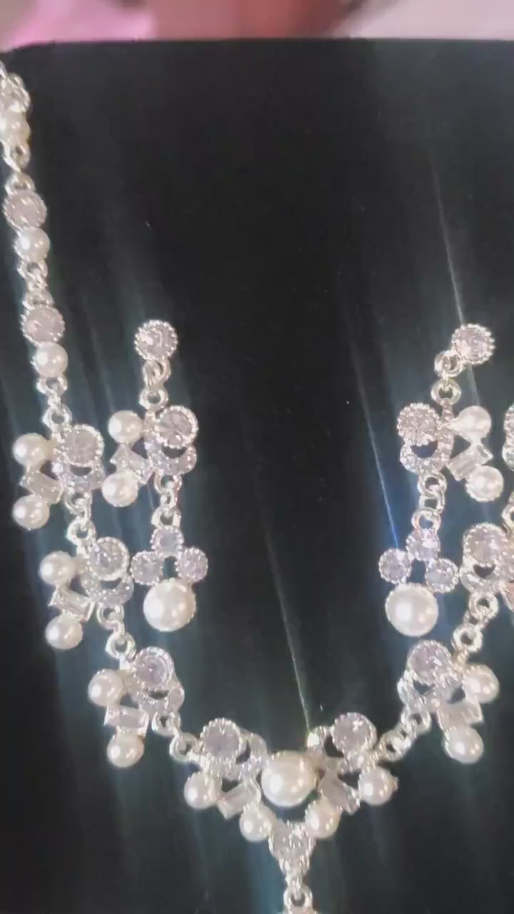 Bridal necklace set pearl silver bridal jewelry bridal necklace wedding jewelry wedding accessories wedding necklace set