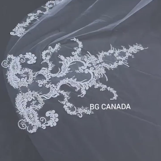 Extra Wide Royal Cathedral Veil Vintage Style Lace Appliqué Bridal Veil, Baroque Lace Long Veil, Classic Romantic Wedding Veil