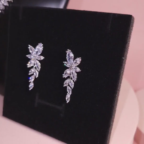 Silver earrings leaf cluster earrings crystal earrings bridal earrings drop earrings leaf shaped earrings for wedding earrings