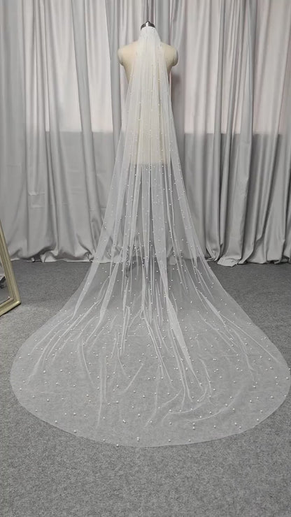 Pearl veil cathedral pearl wedding veil with pearls veil ivory pearl veil