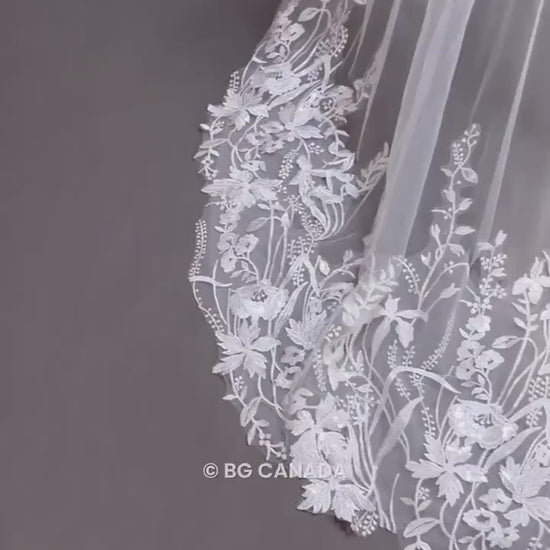 Floral Lace Cathedral Wedding Veil: Bridal Illusion Tulle
