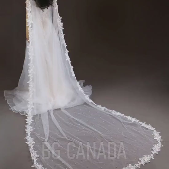 Pearl Lace Bridal Cape Veil wedding cape veil Shoulder veil Wedding Veil Alternative
