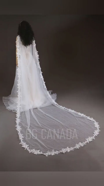 Pearl Lace Bridal Cape Veil wedding cape veil Shoulder veil Wedding Veil Alternative