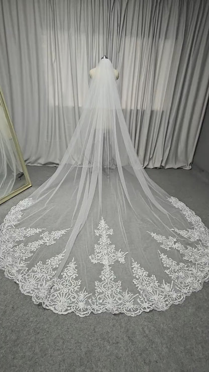 2 tier veil blusher veil 2 T Cathedral veil wedding veil lace wedding veil bridal veil affordable veil chapel wedding veil embroidery veil