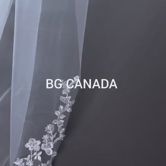 Long Lace Veil with Scalloped Floral Edges Bridal Veil for Mermaid Gown Soft Tulle Wedding Veil Lace Appliqué Edge Mermaid Train Bridal Veil