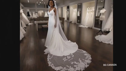 personalized Veil with pearls floral lace with names and wedding date veil with words Till death do us part